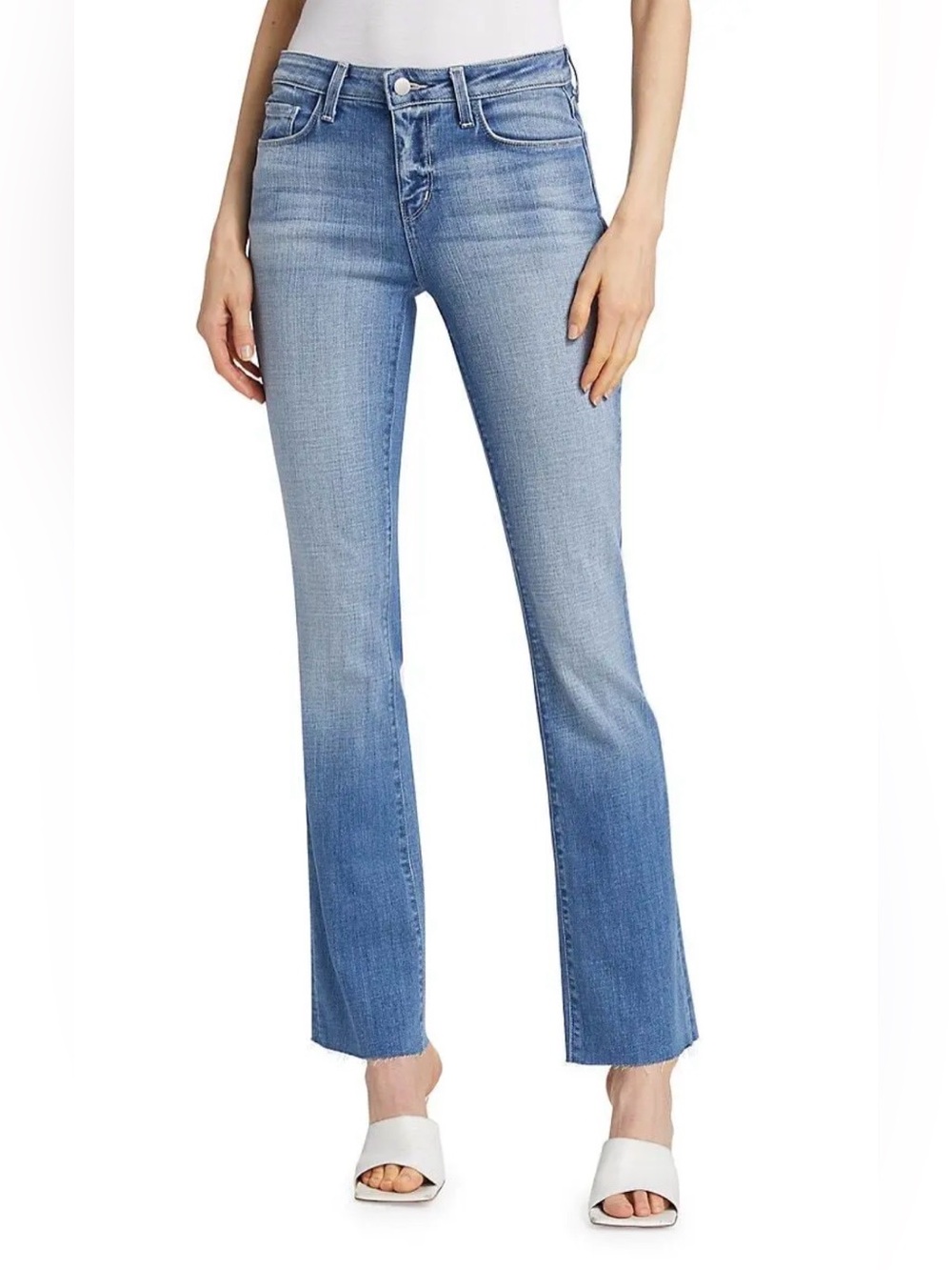 L'AGENCE Sneeki Low Rise Straight Leg Jeans Colorado Size 27 Medium Wash Raw Hem